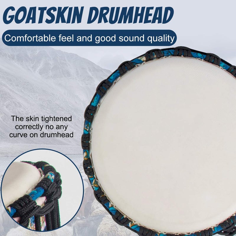 AKLOT Djembe Drum, AKLOT African Drum Cloth Stitching 11'' x 20'' ABS Resin Lightweight Goatskin Drumhead for Starter Beginners(Blue Floral) - Image 2